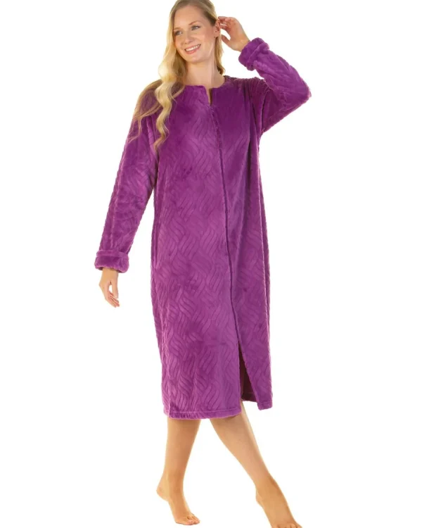 La Marquise Dressing Gowns | Midnight Tulip Zip Dressing Gown - Purple