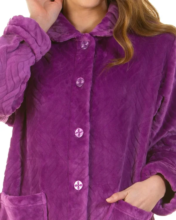 La Marquise Dressing Gowns | Midnight Tulip Button Dressing Gown - Purple