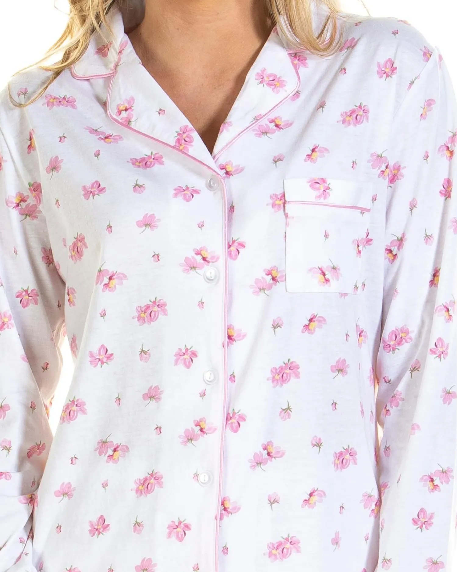 la_marquise_pink_blush_je_1.webp La Marquise Pyjamas | Pink Blush Jersey Button Pyjamas - Ivory