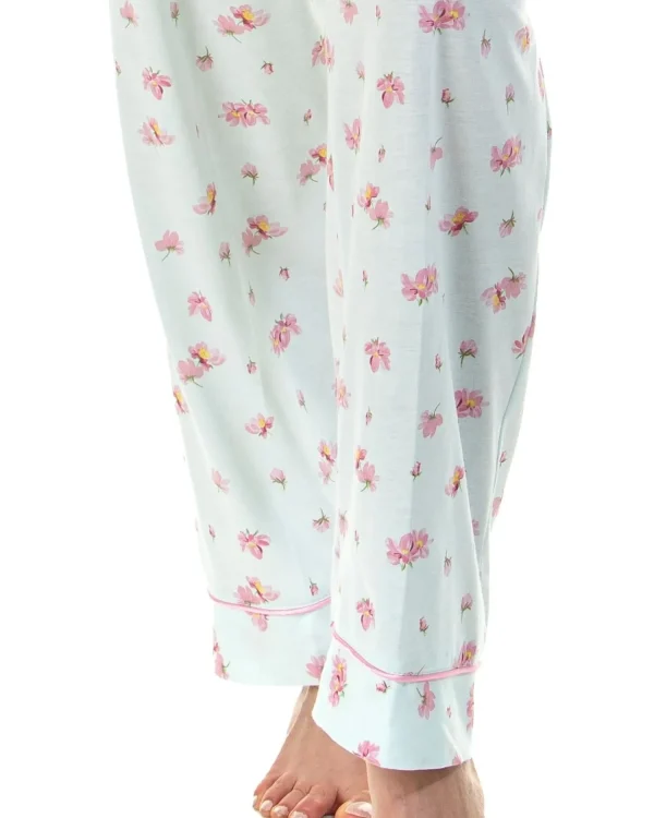 La Marquise Pyjamas | Pink Blush Jersey Button Pyjamas - Turquoise