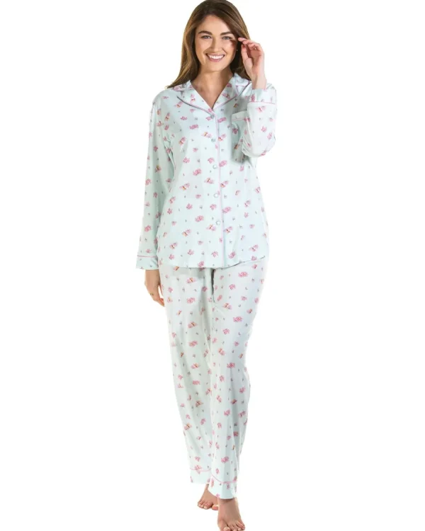 La Marquise Pyjamas | Pink Blush Jersey Button Pyjamas - Turquoise