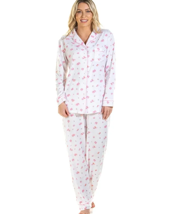 La Marquise Pyjamas | Pink Blush Jersey Button Pyjamas - Ivory