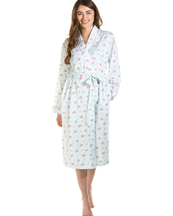 La Marquise Dressing Gowns | Pink Blush Jersey Wrap - Turquoise