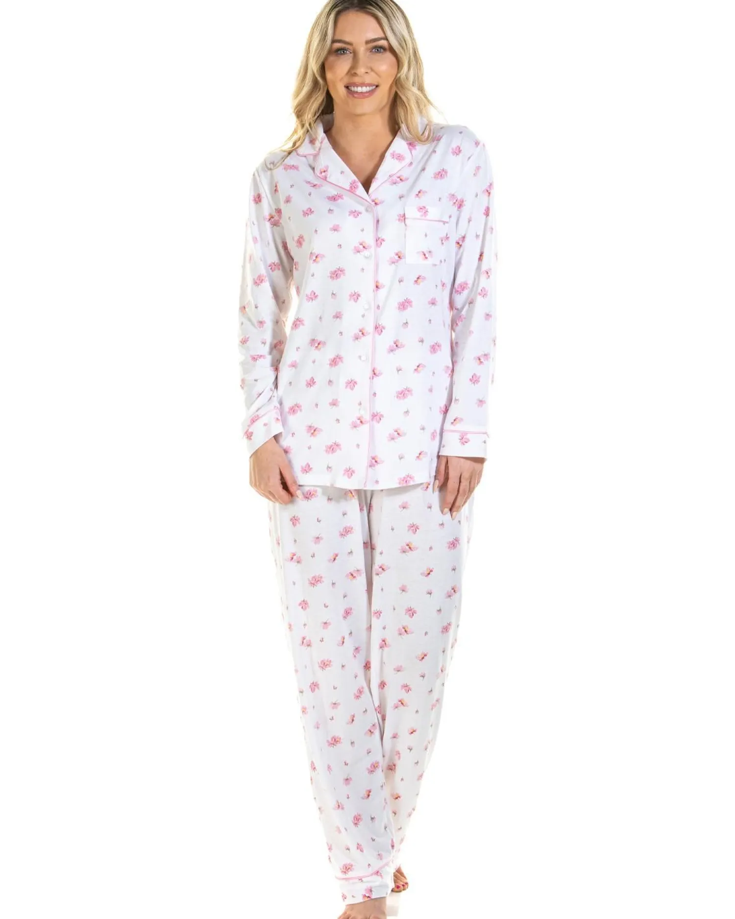 la_marquise_pink_blush_je_3.webp La Marquise Pyjamas | Pink Blush Jersey Button Pyjamas - Ivory