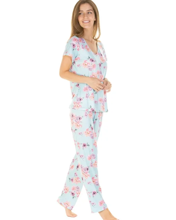 La Marquise Pyjamas | Silkyknit Summer Garden Pyjamas - Blue