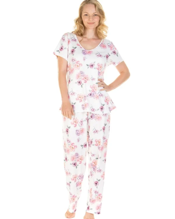 La Marquise Pyjamas | Silkyknit Summer Garden Pyjamas - Cream