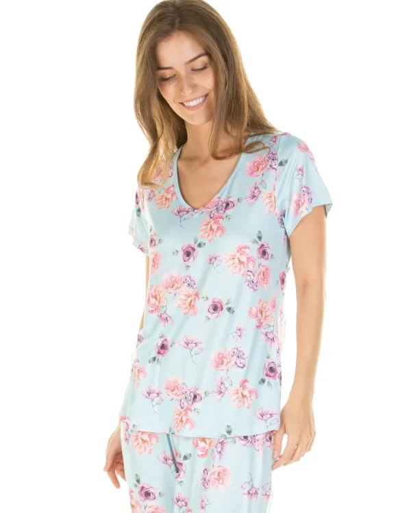 La Marquise Pyjamas | Silkyknit Summer Garden Pyjamas - Blue