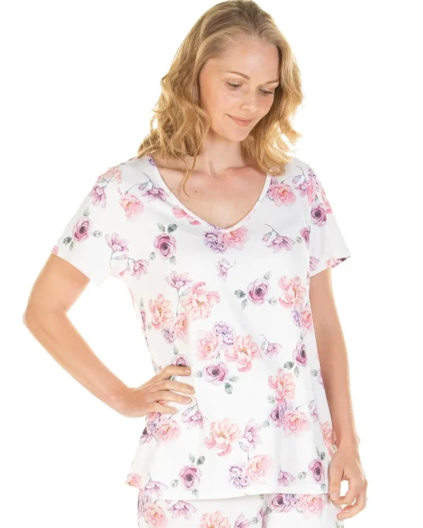 La Marquise Pyjamas | Silkyknit Summer Garden Pyjamas - Cream
