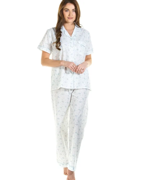 La Marquise Pyjamas | Spring Blossom Woven Tailored Pyjamas - Blue