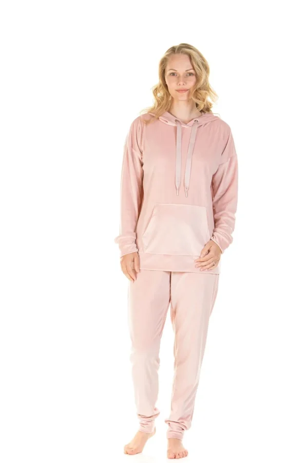 La Marquise Pyjamas | Velour Lounge Hooded Pyjamas - Pink
