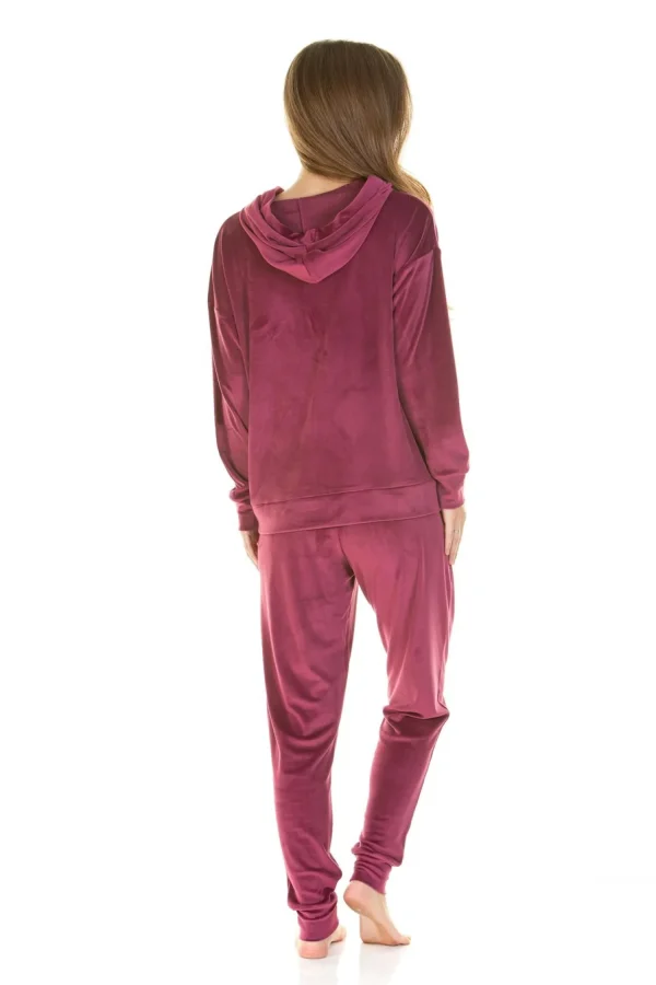 La Marquise Pyjamas | Velour Lounge Hooded Pyjamas - Burgundy