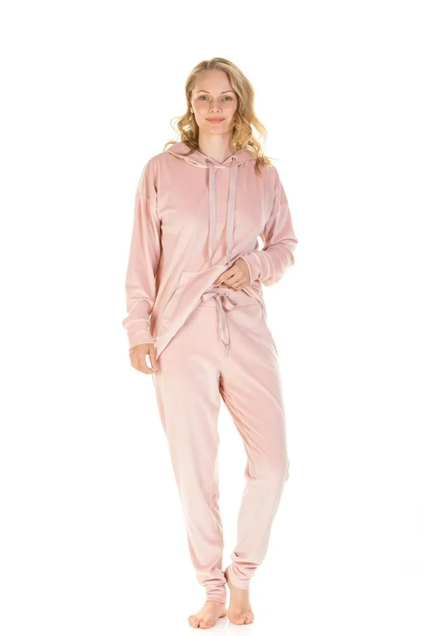 La Marquise Pyjamas | Velour Lounge Hooded Pyjamas - Pink