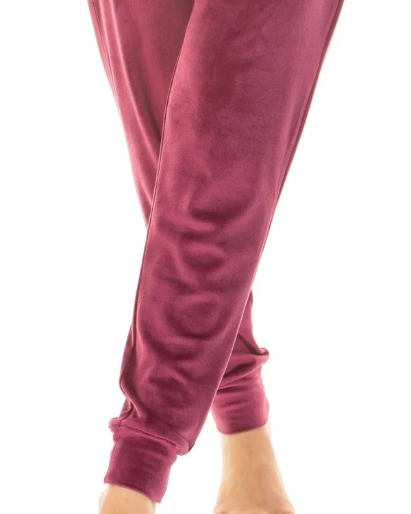 La Marquise Pyjamas | Velour Lounge Hooded Pyjamas - Burgundy