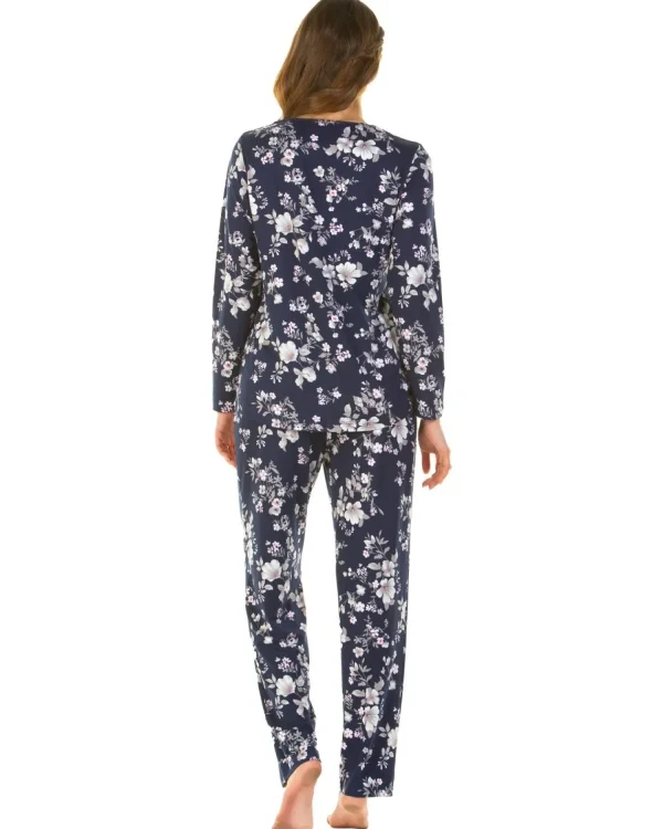 La Marquise Pyjamas | Winter Floral Long Sleeve Pyjamas - Navy