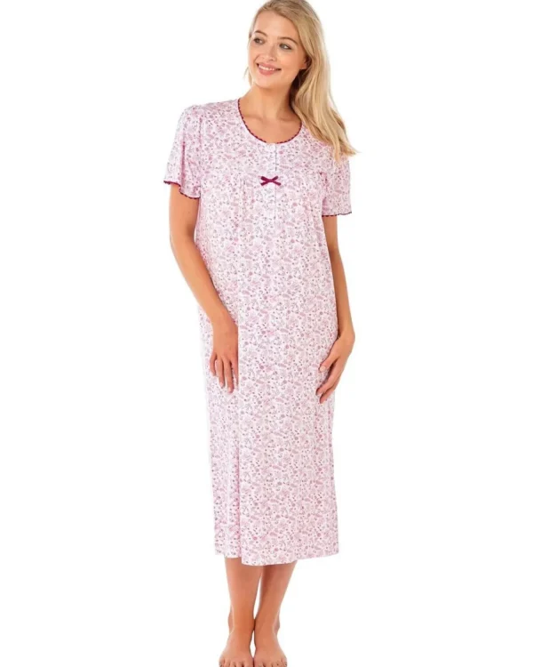 Lady Olga Nighties | 100% Jersey Cotton Short Sleeve Nightie - Pink