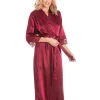 Lady Olga Dressing Gowns | Luxury Satin Dressing Gown - Claret