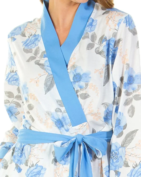Lady Olga Dressing Gowns | Roses Jersey Robe - Blue