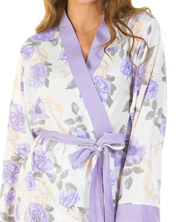 Lady Olga Dressing Gowns | Roses Jersey Robe - Lilac