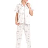 Lady Olga Pyjamas | Short Sleeve Jersey Floral Pyjamas - Purple