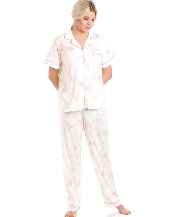 Lady Olga Pyjamas | Short Sleeve Jersey Floral Pyjamas - Pink