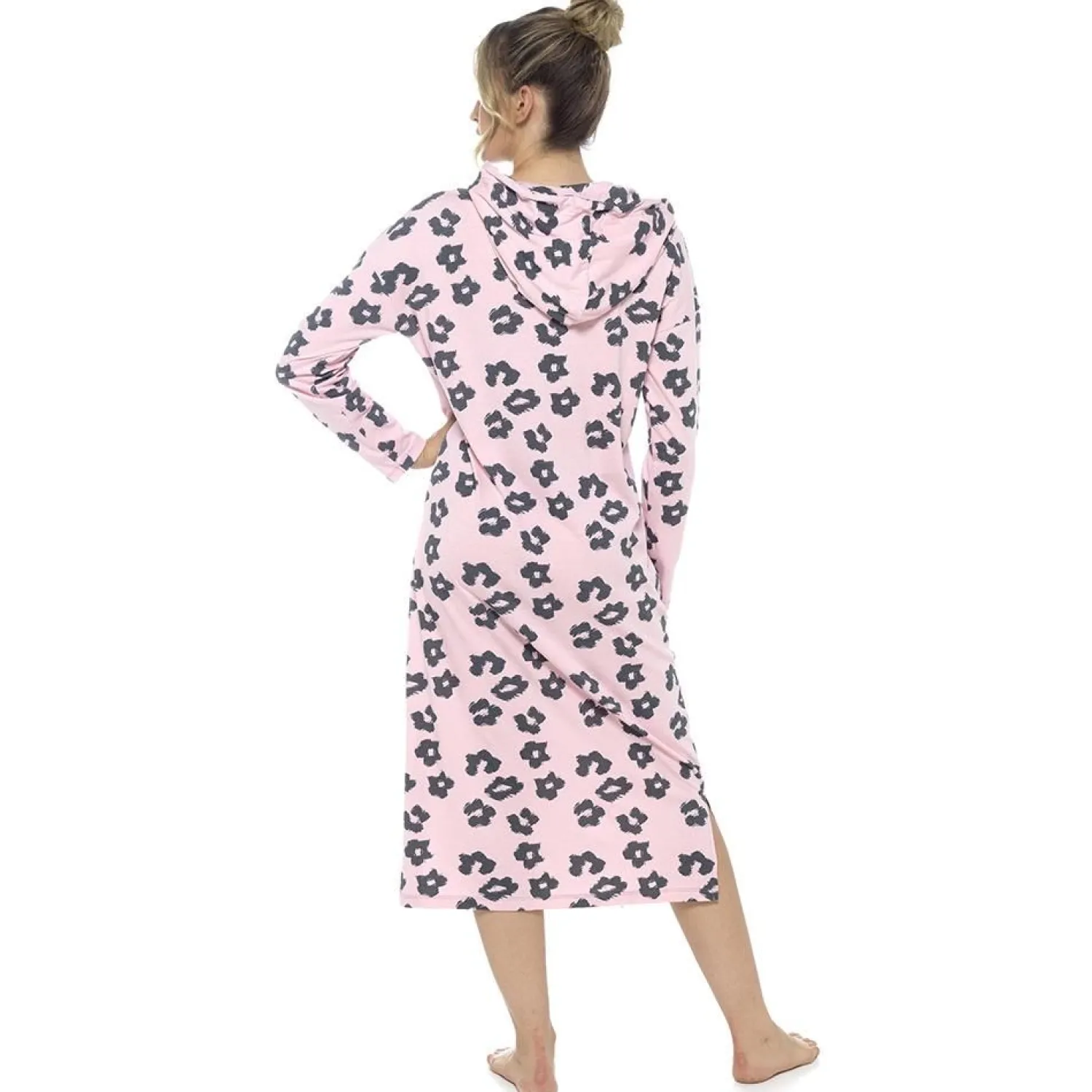 leopard_print_extra_long__1.webp Foxbury Loungewear | Leopard Print Extra Long Hooded Lounge Nightie - Pink