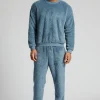 Men Loungeable Blue Sherpa Crew Neck Jumper