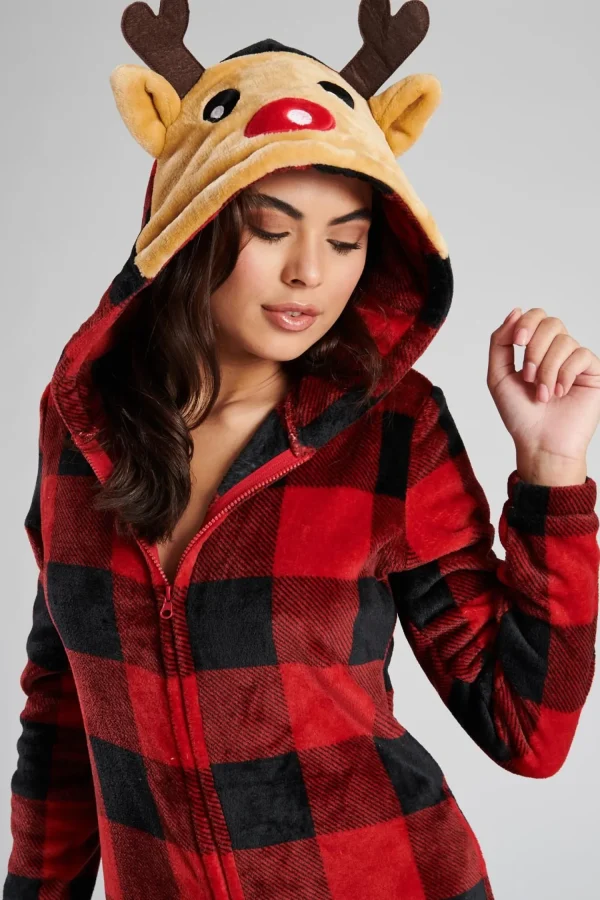 Loungeable Onesies | Check Print Reindeer Onesie