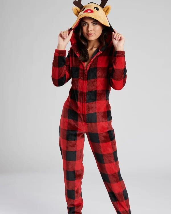 Loungeable Onesies | Check Print Reindeer Onesie