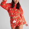 Loungeable Pyjamas | Christmas Print Cropped Hoodie & Short Pyjama Set