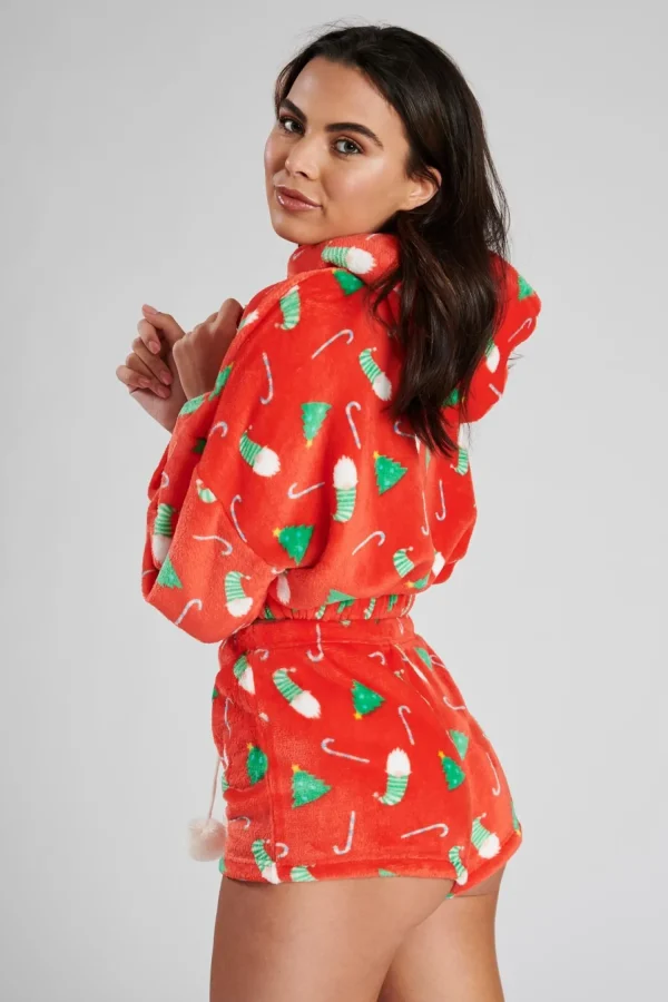 Loungeable Pyjamas | Christmas Print Cropped Hoodie & Short Pyjama Set