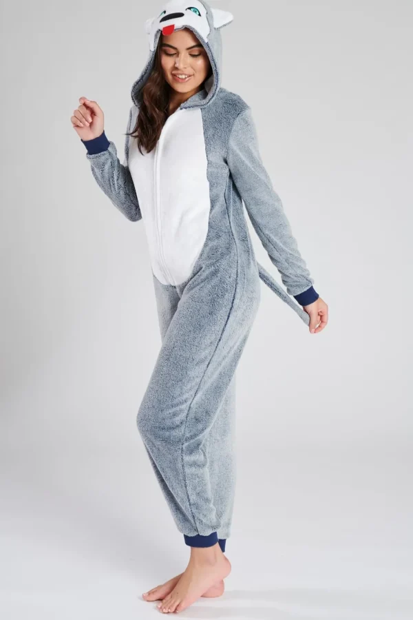 Loungeable Onesies | Grey Husky Dog Onesie