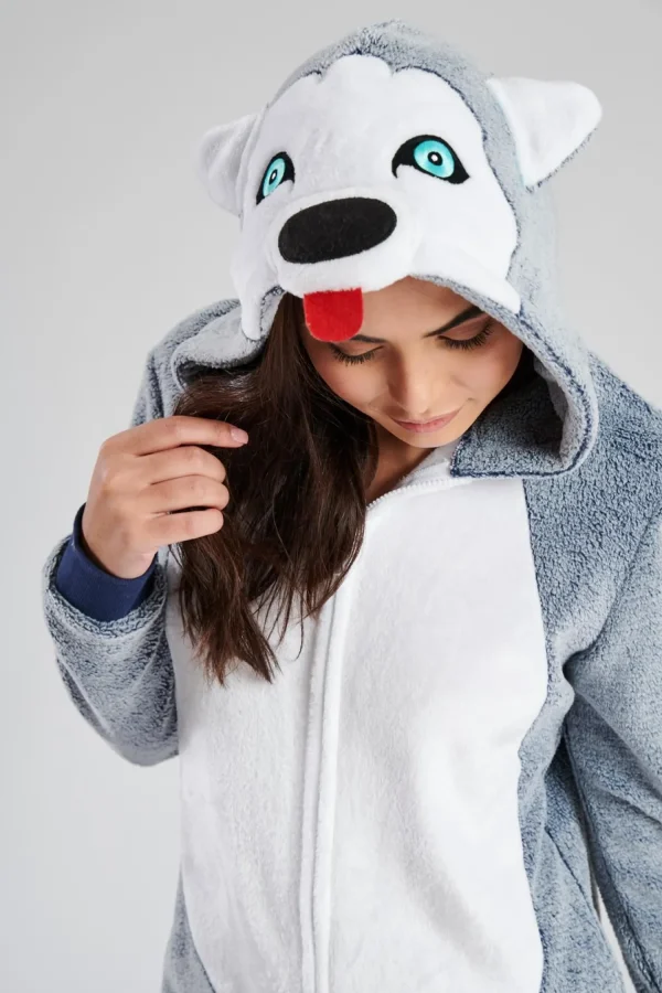 Loungeable Onesies | Grey Husky Dog Onesie