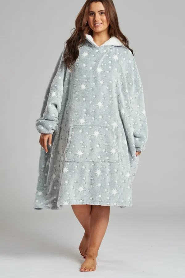 Loungeable Loungewear | Grey Sparkle Star Blanket Hoodie