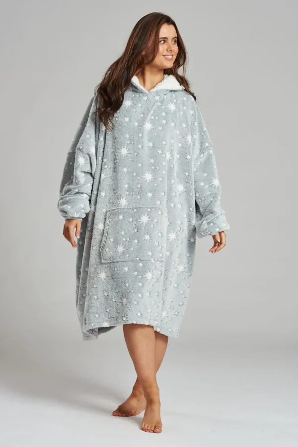 Loungeable Loungewear | Grey Sparkle Star Blanket Hoodie