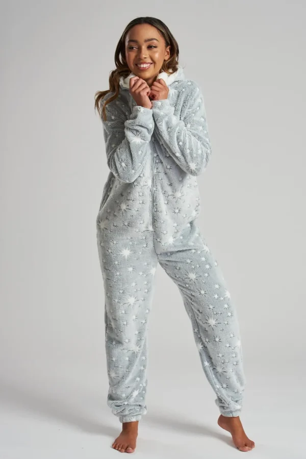 Loungeable Onesies | Grey Sparkle Star Onesie
