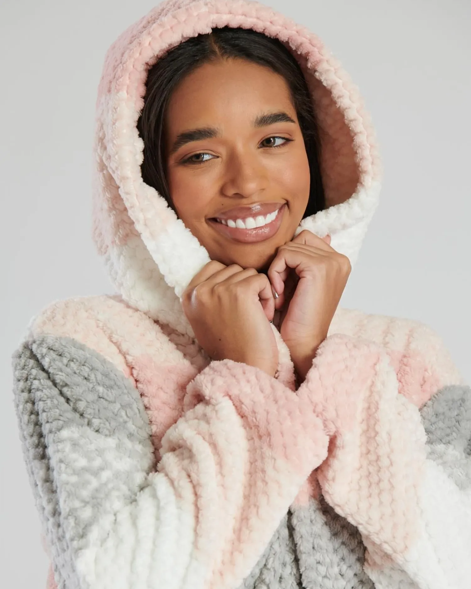 loungeable_grey_waffle_st_2.webp Loungeable Dressing Gowns | Grey Waffle Striped Dressing Gown
