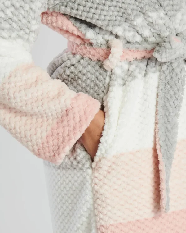 Loungeable Dressing Gowns | Grey Waffle Striped Dressing Gown