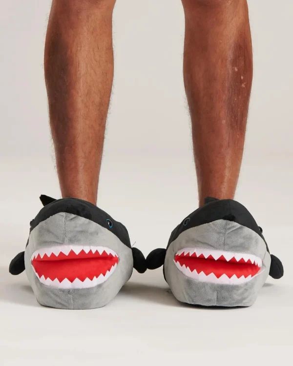 Men Loungeable Mens Black Shark Slippers