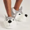 Men Loungeable Mens Grey Wolf Slippers