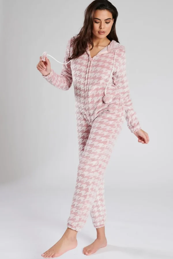 Loungeable Onesies | Pink Houndstooth Onesie