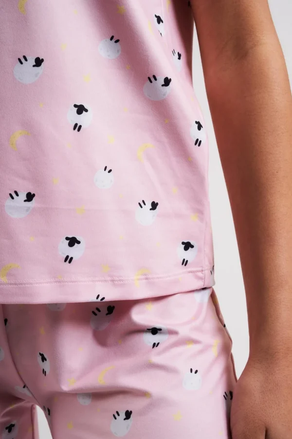 Loungeable Pyjamas | Pink Sheep Print Long Pyjamas