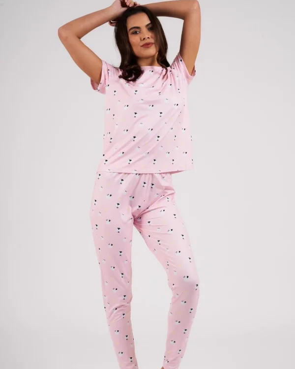 Loungeable Pyjamas | Pink Sheep Print Long Pyjamas