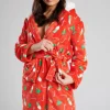 Loungeable Dressing Gowns | Red Christmas Print Dressing Gown