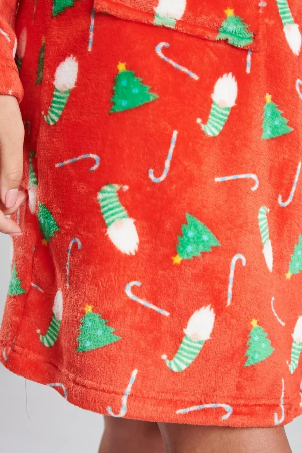 Loungeable Dressing Gowns | Red Christmas Print Dressing Gown