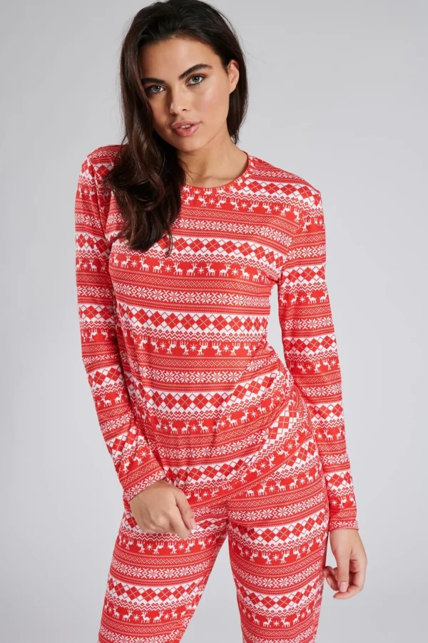 Loungeable Pyjamas | Red Fairisle Print Christmas Pyjamas
