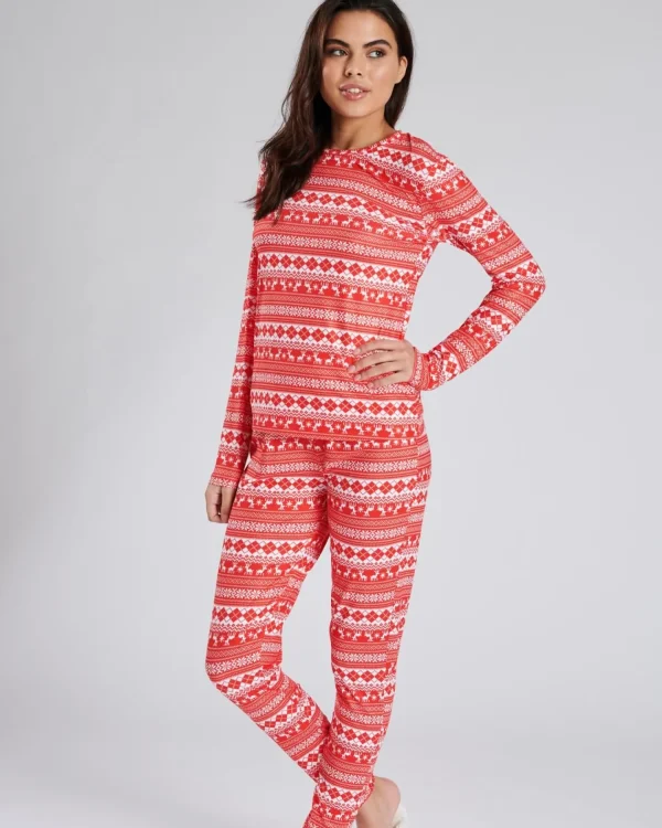 Loungeable Pyjamas | Red Fairisle Print Christmas Pyjamas