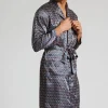 Men Loungeable Satin Paisley Print Dressing Gown - Navy