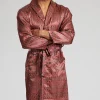 Men Loungeable Satin Paisley Print Dressing Gown - Burgundy