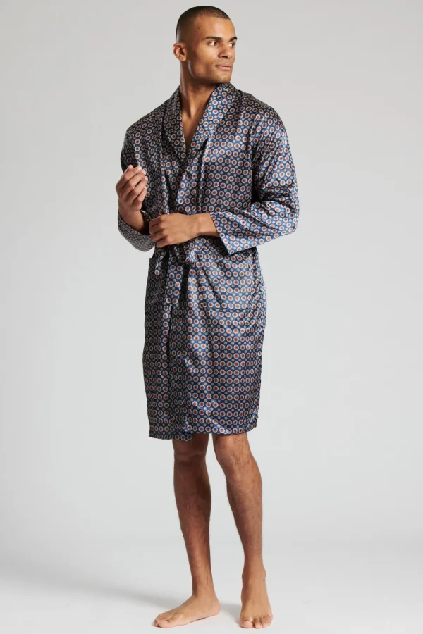 Men Loungeable Satin Paisley Print Dressing Gown - Navy