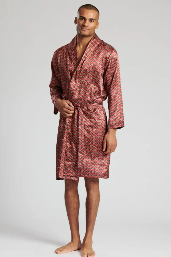 Men Loungeable Satin Paisley Print Dressing Gown - Burgundy